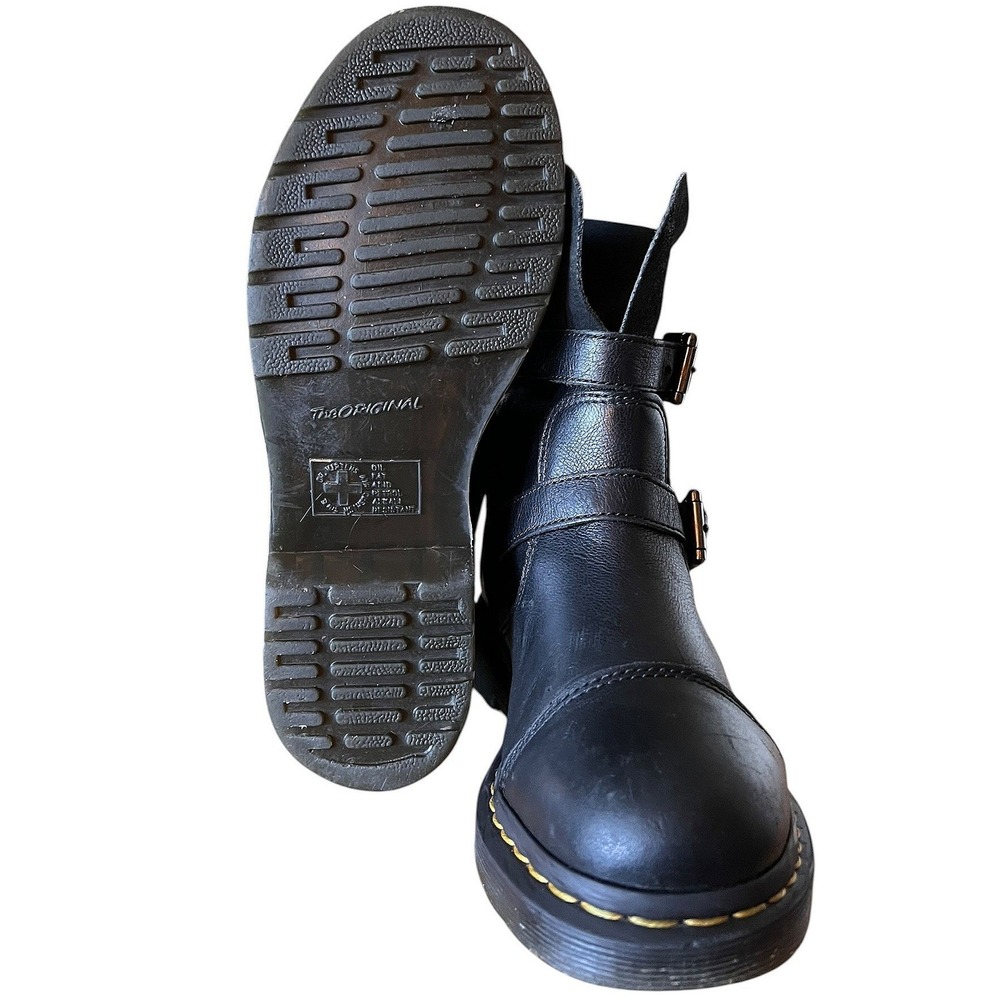 Dr. Martens Kristy Black Leather Suede Biker Boots Buckle Mid Calf Womens 9 - Picture 14 of 16